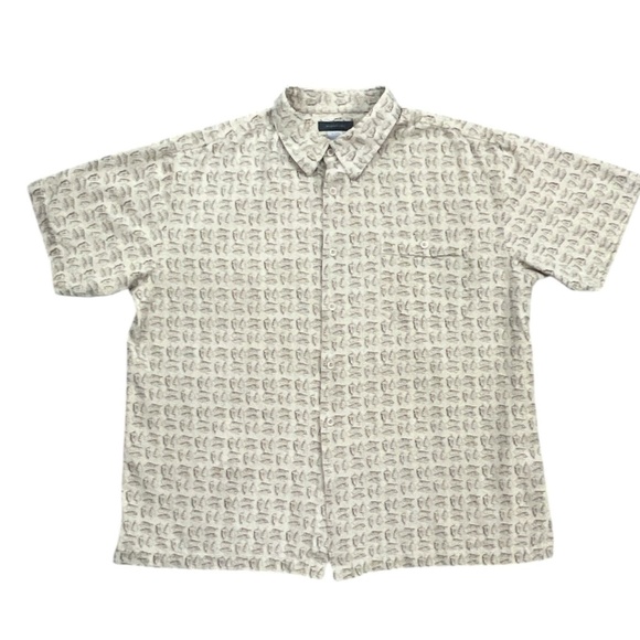 Mantles 100% silk beige leaf print short sleeve shirt XL - Picture 1 of 11